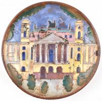 Budapest feliratú festett, mázas kerámia tányér, alján MK jelzéssel, apró lepattanásokkal, d: 16,5 cm