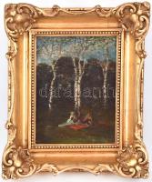 Rudnay (?) jelzéssel: Piknik. Olaj, fa, díszes neobarokk stílusú fa keretben, 25x19 cm
