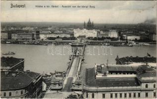 1909 Budapest I. Kilátás a kir. várból, Lánchíd, gőzhajó. Photobrom 89.