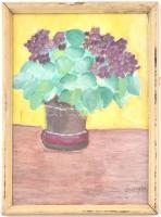 Vörös jelzéssel: Virágcsendélet. Vegyes technika, papír.  Üvegezett keretben, 42x30 cm