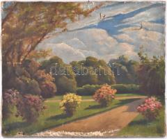 Orbán jelzéssel: Park. Olaj, vászon, sérült (több helyen szakadt), 50x60 cm