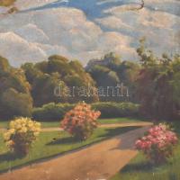 Orbán jelzéssel: Park. Olaj, vászon, sérült (több helyen szakadt), 50x60 cm