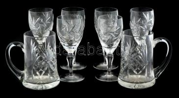 Kristály boros pohár készlet. 6 db. Hibátlanok + 2 korsó