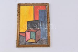 Kassák jelzéssel: Geometrikus kompozíció. Vegyes technika, papír. Üvegezett, kissé sérült keretben 3...