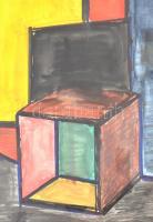 Kassák jelzéssel: Geometrikus kompozíció. Vegyes technika, papír. Üvegezett, kissé sérült keretben 3...