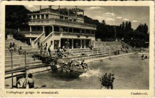 1941 Budapest III. Csillaghegyi gyógy- és strandfürdő, fürdőzők, csodakerék (fa)