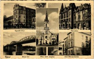 1939 Budapest IV. Újpest, Egyesült Izzó, Városháza, Dunai híd, Gróf Károlyi Sándor kórház, Római katolikus templom (EK)