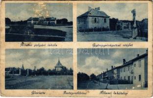 1932 Budapest XVIII. Pestszentlőrinc, Pusztaszentlőrinc, Szentlőrinc; Állami polgári iskola, Gyöngyvirág utcai részlet, üzlet, Gloriette, Állami lakótelep (EB)