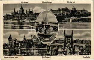 1940 Budapest, Parlament, Országház, Halászbástya, Királyi vár, Vajdahunyad vára, Erzsébet híd (fl)