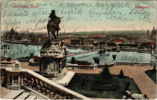 1909 Budapest I. Jenő herceg szobra, Lánchíd. Divald Károly műintézete 618-1908. (Rb)