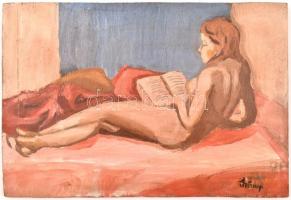 Szőnyi jelzéssel: Fekvő női akt. Olaj, fa. 24x35 cm