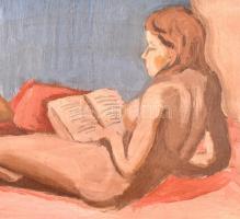Szőnyi jelzéssel: Fekvő női akt. Olaj, fa. 24x35 cm