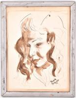 Frank jelzéssel: Merengő. Lavírozott tus, papír, kartonra kasírozva, lap teteje sérült. Sérült fa ke...