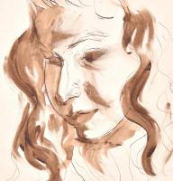 Frank jelzéssel: Merengő. Lavírozott tus, papír, kartonra kasírozva, lap teteje sérült. Sérült fa ke...