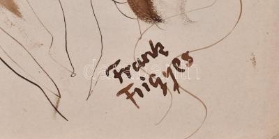 Frank jelzéssel: Merengő. Lavírozott tus, papír, kartonra kasírozva, lap teteje sérült. Sérült fa ke...