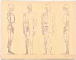 Barcsay jelzéssel: Alakok. Ceruza, papír, kartonra kasírozva, sérült. 40,5x52 cm