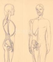 Barcsay jelzéssel: Alakok. Ceruza, papír, kartonra kasírozva, sérült. 40,5x52 cm