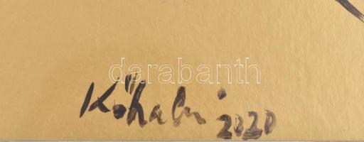 Kőhalmi Nóra (1971-): Sárga-szürke-fekete kompozíció. Vegyes technika, farost, jelzett, 70x50 cm