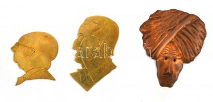 3 db fémlemez fej és rajzai, 4,5x2,5 cm, 4,5x4 cm, 3x3 cm