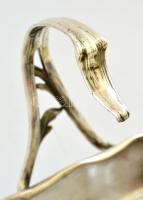 Négyszögletes fém kínáló, jelzett, 18x17 cm, m: 17 cm