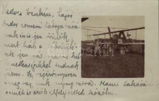 1916 Osztrák-magyar repülőgép pilótával / WWI Austro-Hungarian K.u.K. military aircraft with pilot. photo + M. kir. 41. sz. nehéz honvéd tábori tüzér ezred Tábori Postahivatal 102