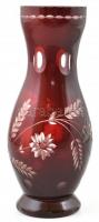 Piros, üveg váza, apró kopásokkal, m: 24,5 cm