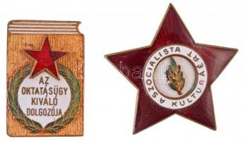 1953. A Szocialista Kultúráért zománcozott fém kitüntetés (39x39mm) + 1954. Az Oktatásügy Kiváló Dolgozója zománcozott fém kitüntetés (35x23mm) T:1-,2
