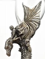Üvegpohár fém sárkány talapzaton, Myths & Legends jelzéssel, 24,5 cm