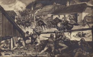 Plündernde Kosaken von ungarischer Landwehr in einem Karpathendorfe in die Flucht geschlagen / WWI Austro-Hungarian K.u.K. military, looting cossacks (EB)