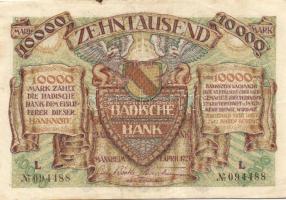 Német Birodalom/Weimari Köztársaság/Baden/Badische Bank 1923. 10.000M (4x) klf szériabetűkkel T:II