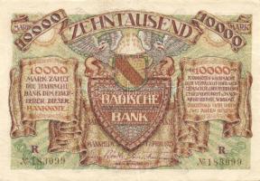 Német Birodalom/Weimari Köztársaság/Baden/Badische Bank 1923. 10.000M (4x) klf szériabetűkkel T:II