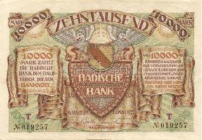 Német Birodalom/Weimari Köztársaság/Baden/Badische Bank 1923. 10.000M (4x) klf szériabetűkkel T:II