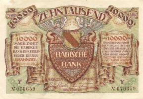 Német Birodalom/Weimari Köztársaság/Baden/Badische Bank 1923. 10.000M (4x) klf szériabetűkkel T:II