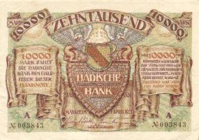 Német Birodalom/Weimari Köztársaság/Baden/Badische Bank 1923. 10.000M (4x) klf szériabetűkkel T:II