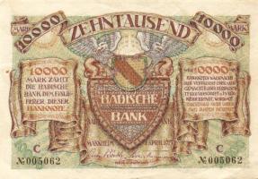 Német Birodalom/Weimari Köztársaság/Baden/Badische Bank 1923. 10.000M (4x) klf szériabetűkkel T:II
