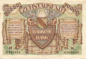 Német Birodalom/Weimari Köztársaság/Baden/Badische Bank 1923. 10.000M (4x) klf szériabetűkkel T:II