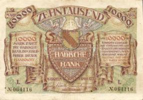 Német Birodalom/Weimari Köztársaság/Baden/Badische Bank 1923. 10.000M (4x) klf szériabetűkkel T:II