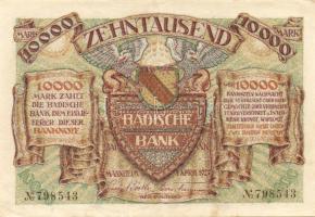 Német Birodalom/Weimari Köztársaság/Baden/Badische Bank 1923. 10.000M 2 klf variáns T:II