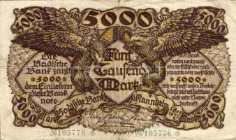 Német Birodalom/Weimari Köztársaság/Baden/Badische Bank 1922. 5000M T:III
