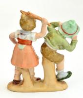 Jelzés nélkül: Veszekedő kislány és kisfiú figura, kézzel festett, festéshibákkal, apró kopásnyomokk...