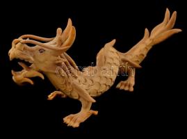 Sárkány figura, festett fa, üveg szemmel, sérült, h: 28 cm, m: 12 cm