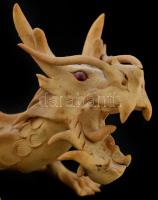 Sárkány figura, festett fa, üveg szemmel, sérült, h: 28 cm, m: 12 cm