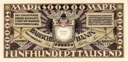 Német Birodalom/Weimari Köztársaság/Baden/Badische Bank 1923. 500.000M (3x) klf szériabetűkkel T:I,I...