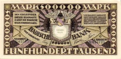 Német Birodalom/Weimari Köztársaság/Baden/Badische Bank 1923. 500.000M (5x) egymásutáni, ill kevés u...