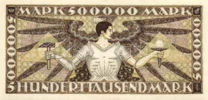 Német Birodalom/Weimari Köztársaság/Baden/Badische Bank 1923. 500.000M (5x) egymásutáni, ill kevés u...