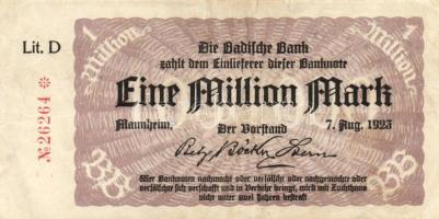 Német Birodalom/Weimari Köztársaság/Baden/Badische Bank 1923. 1000.000M (2x) klf széribetűkkel T:II+...