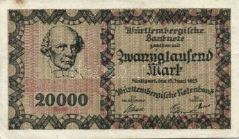Német Birodalom/Weimari Köztársaság/Württemberg/Württembergische Notenbank 1923. 20.000M T:II