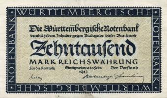 Német Birodalom/Weimari Köztársaság/Württemberg/Württembergische Notenbank 1923. 10.000M T:II