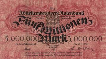 Német Birodalom/Weimari Köztársaság/Württemberg/Württembergische Notenbank 1923. 5000.000M (2x) klf szériabetűkkel T:II