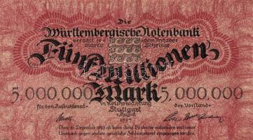 Német Birodalom/Weimari Köztársaság/Württemberg/Württembergische Notenbank 1923. 5000.000M (2x) klf ...